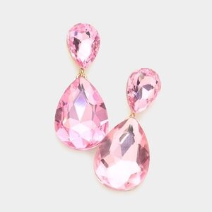 Pink Dangle Crystal Teardrop Earrings 2 Inch Cute Statement Jewelry Design